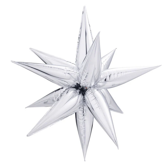 Starburst Star Foil Balloon 3D Silver