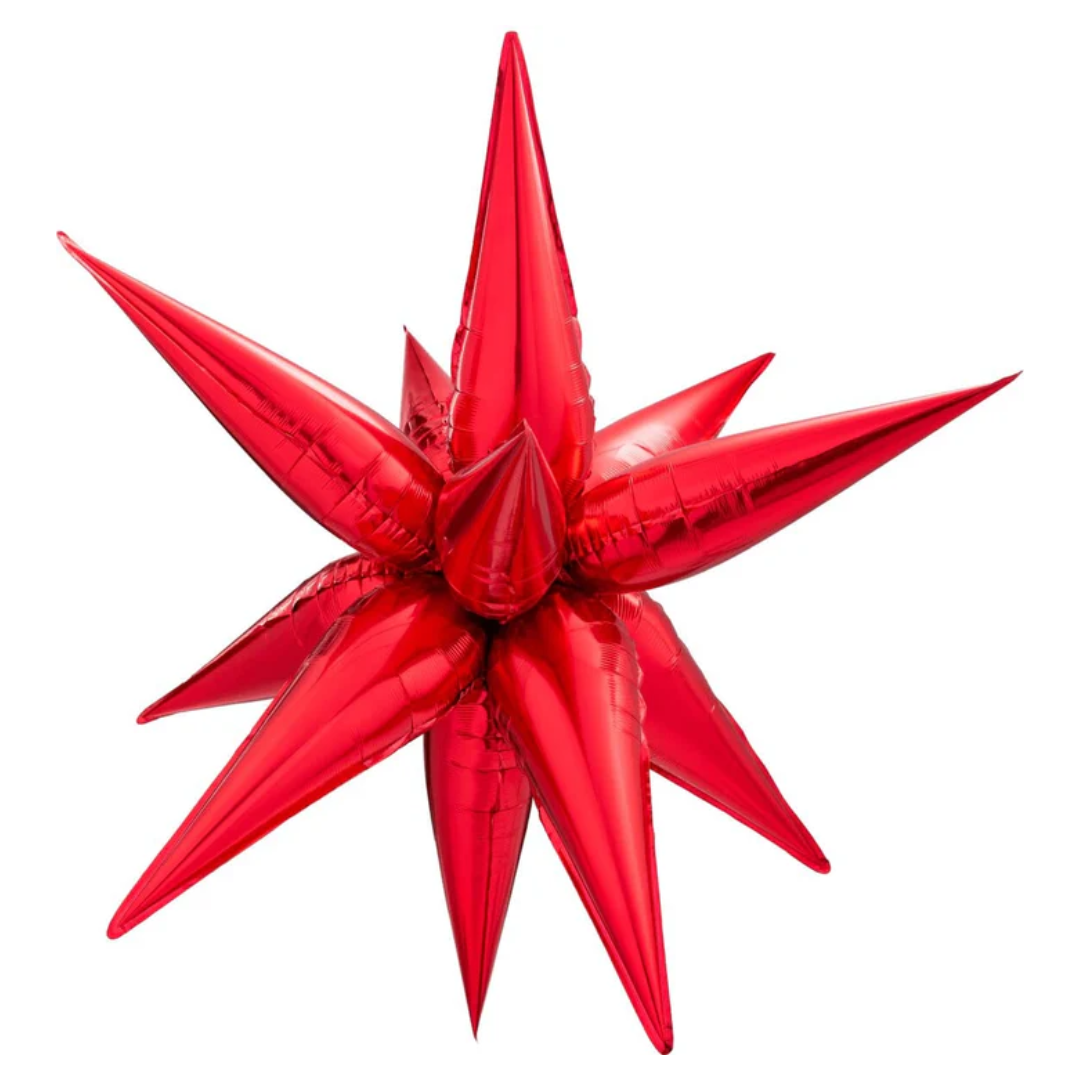 Starburst Star Foil Balloon 3D Red